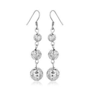 Sterling Silver Layered Textured Ball Dangling Earrings .925